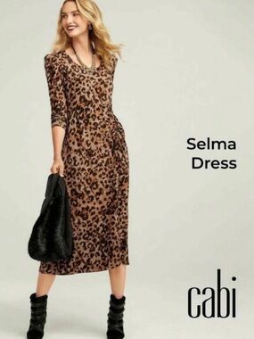 Cabi 4216 Long Sleeve Round Neckline Selma Leopard Print Stretch Dress